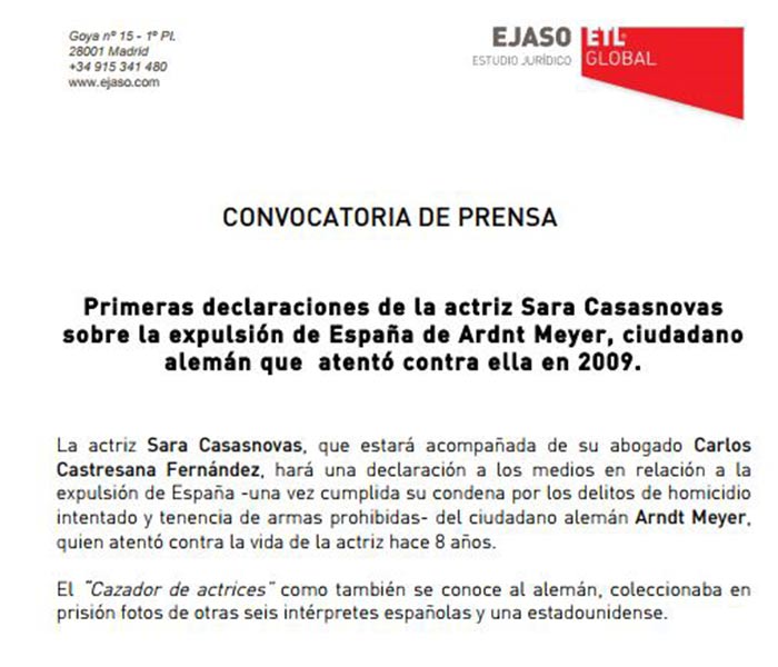 Expulsión de España del agresor de Sara Casasnovas