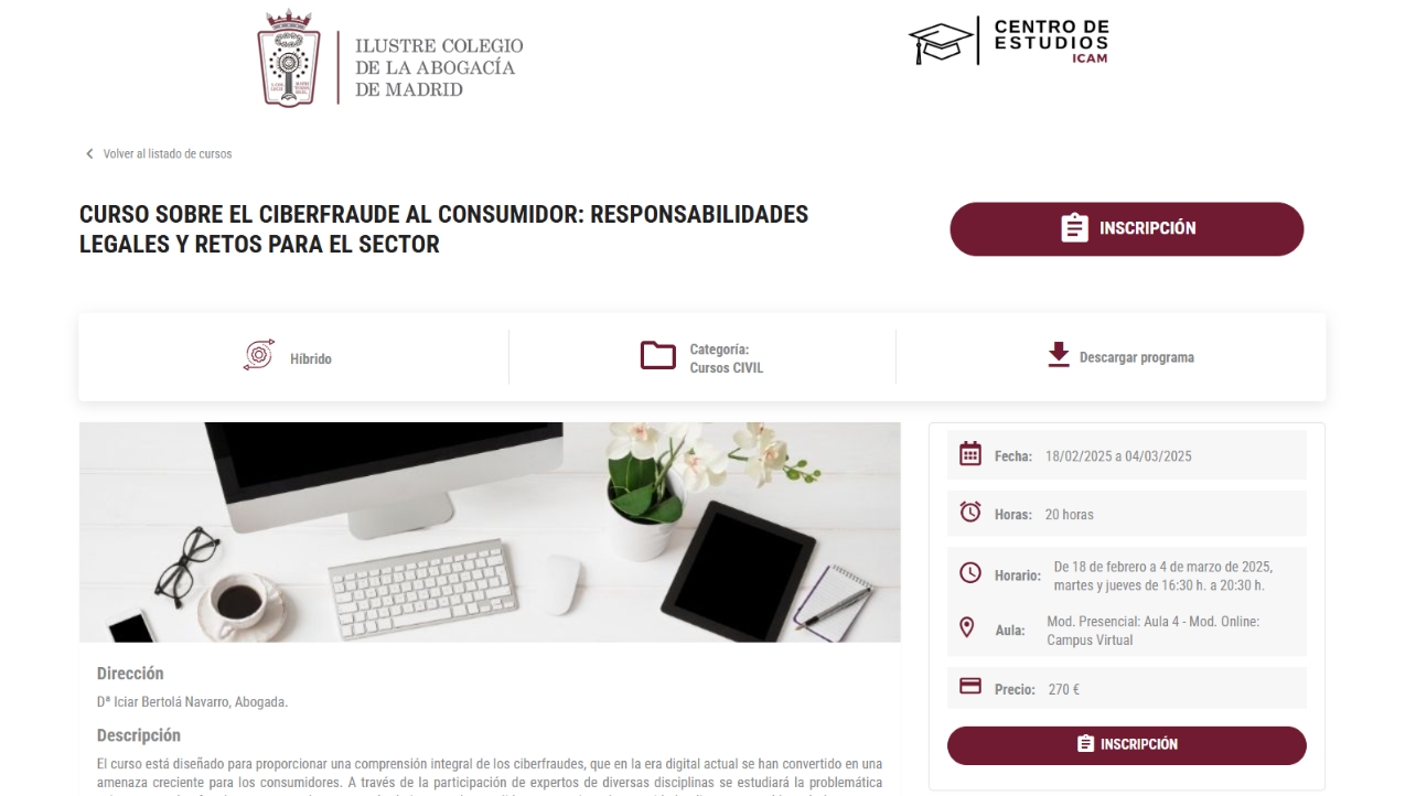 EJASO participa en el curso “Ciberfraude al Consumidor: Responsabilidades Legales y Retos para el Sector” organizado por el ICAM