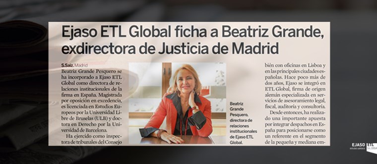 Beatriz Grande se incorpora a EJASO ETL GLOBAL. Expansión Jurídico se hace eco de la noticia