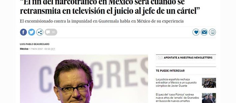 Entrevista a Carlos Castresana sobre el fin de la Violencia en Méjico. El País, noviembre 2017