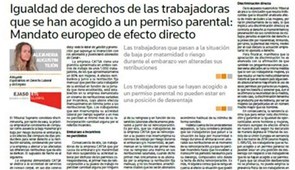 Igualdad de derechos de las trabajadoras que se han acogido a un permiso parental: Mandato europeo de efecto directo, enero 2017