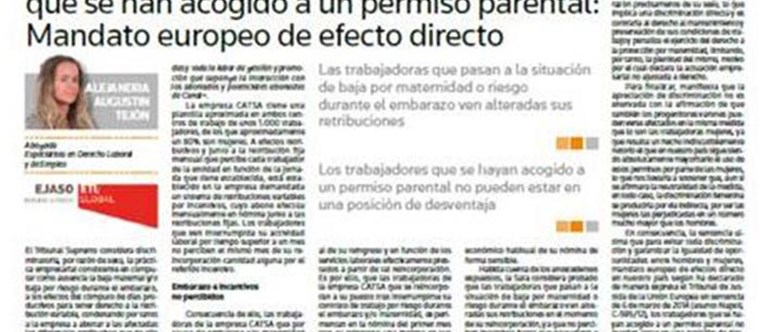 Igualdad de derechos de las trabajadoras que se han acogido a un permiso parental: Mandato europeo de efecto directo, enero 2017