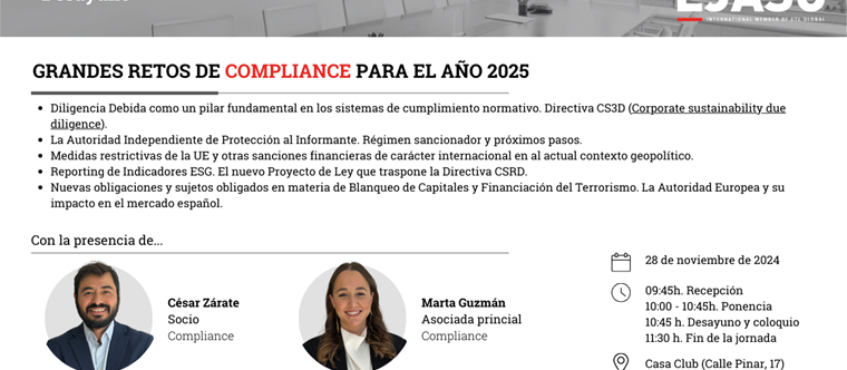 Desayuno empresarial: Grandes retos de Compliance para el año 2025