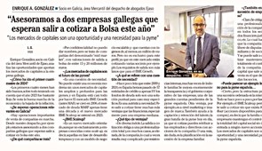 Entrevista a Enrique A. González, socio en Galicia: “Asesoramos a dos  empresas gallegas que esperan salir a cotizar a Bolsa este año”