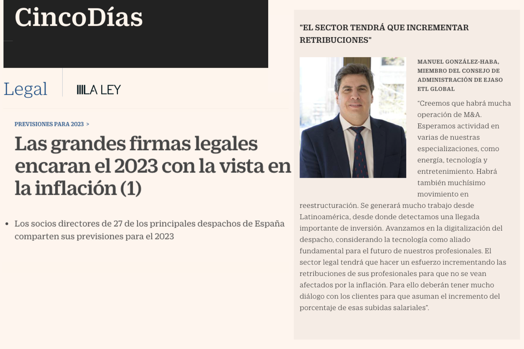 Las grandes firmas legales encaran el 2023 con la vista en la inflación | Cinco Días