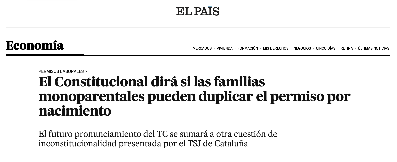 El TC decidirá si las madres solteras deben disfrutar de las mismas semanas de permiso que las biparentales