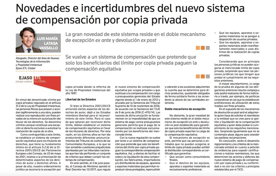 Novedades e incertidumbres del nuevo sistema de compensación por copia privada, octubre 2017