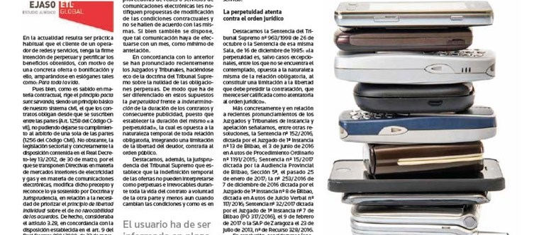 Contratos de telefonía: 'perpetuidad' frente a 'indeterminación', mayo 2017