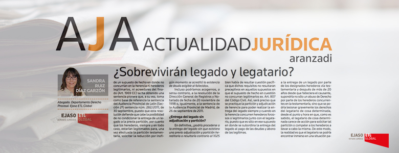 ¿Sobrevivirán legado y legatario? Ejaso en la Revista AJA “Actualidad Jurídica Aranzadi”