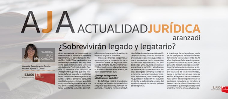 ¿Sobrevivirán legado y legatario? Ejaso en la Revista AJA “Actualidad Jurídica Aranzadi”