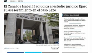El Canal de Isabel II adjudica al estudio jurídico Ejaso su asesoramiento en el caso Lezo. OK Diario, septiembre 2017