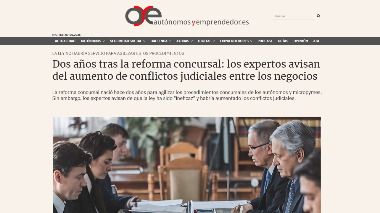 Autónomos y Emprendedores destaca la opinión de José Vicente Roldán sobre la reforma concursal
