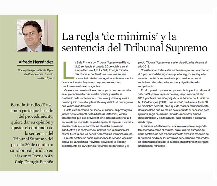 La regla de mínimis y la Sentencia del TS