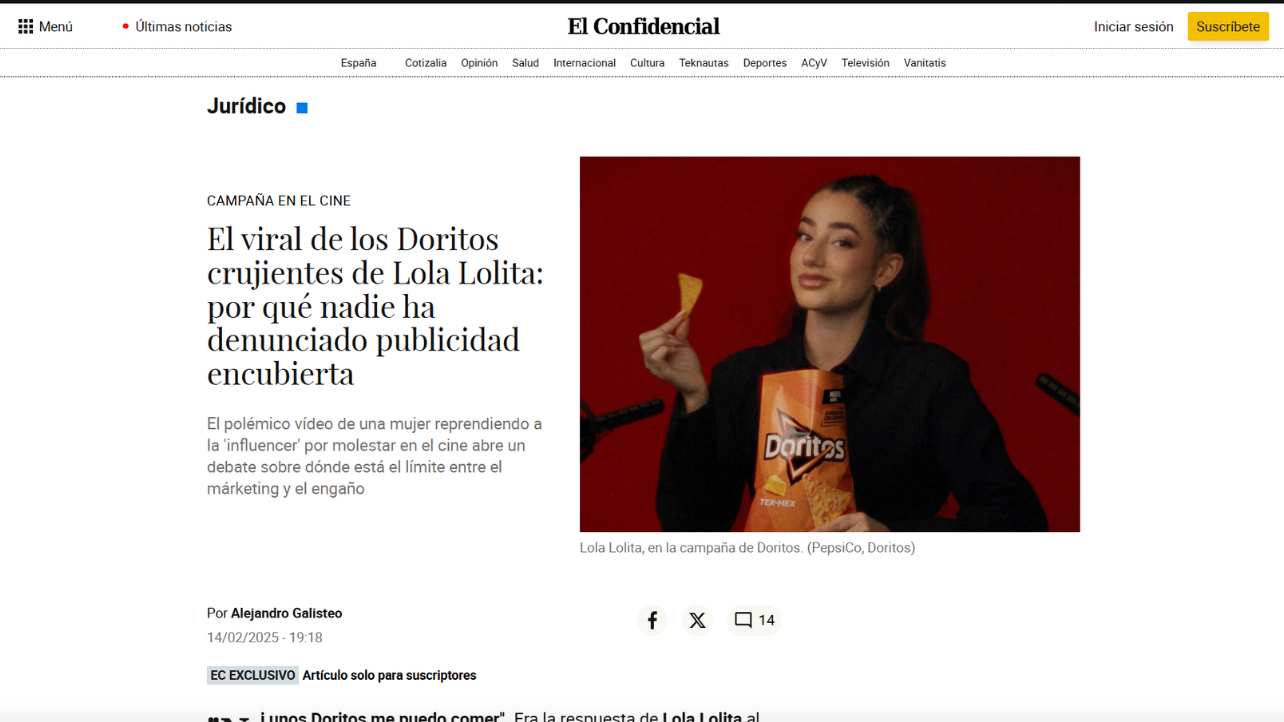El viral de los Doritos crujientes de Lola Lolita: por qué nadie ha denunciado publicidad encubierta - El Confidencial