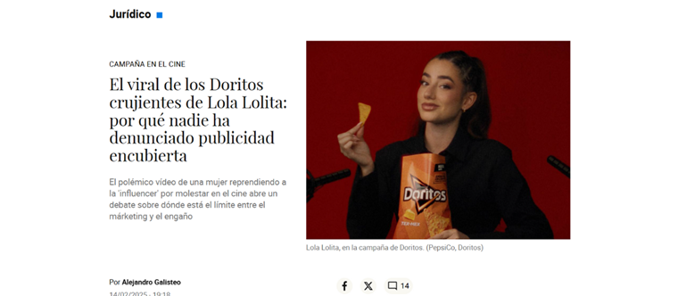 El viral de los Doritos crujientes de Lola Lolita: por qué nadie ha denunciado publicidad encubierta - El Confidencial