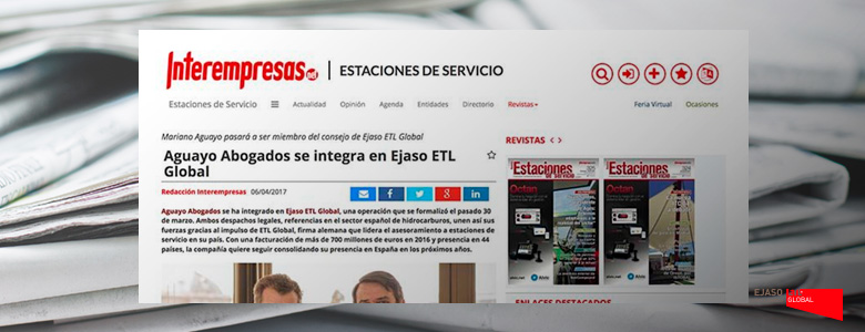Aguayo Abogados se integra en EJASO. Interempresas, abril 2017