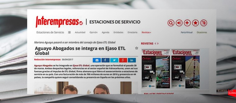 Aguayo Abogados se integra en EJASO. Interempresas, abril 2017