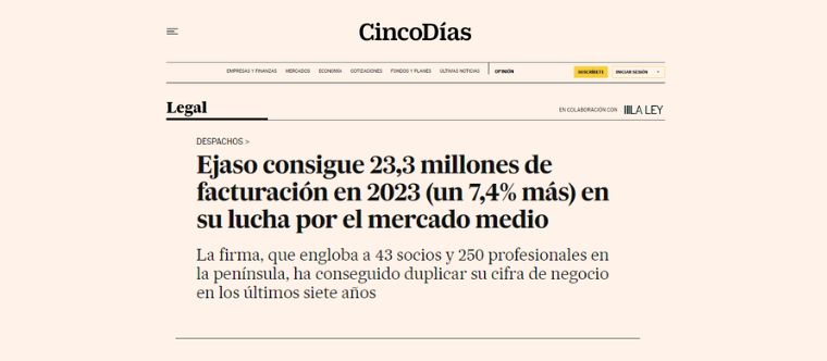 EJASO alcanza los 23,3 millones de euros de facturación en 2023