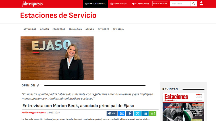 La revista de Estaciones de Servicios entrevista a Marion Beck, para hablar sobre la “solución italiana” en España