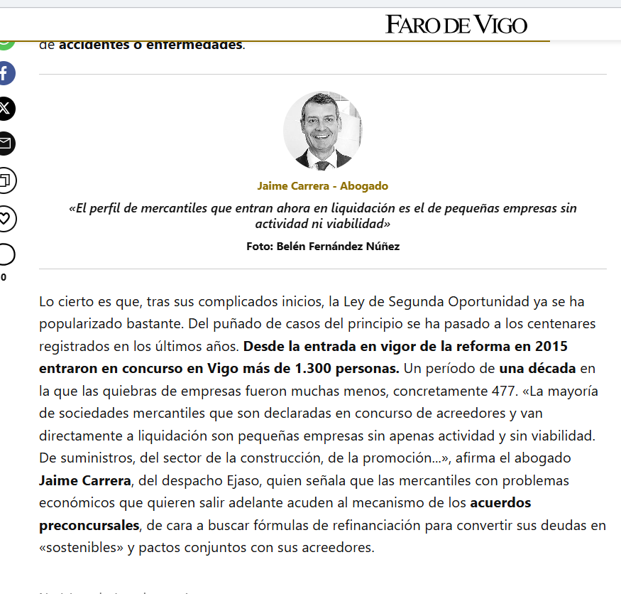 La Ley de la Segunda Oportunidad ha transformado el panorama concursal en Vigo.