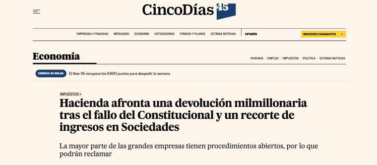 Hacienda enfrenta una significativa devolución de fondos tras la decisión del Tribunal Constitucional | Cinco Días