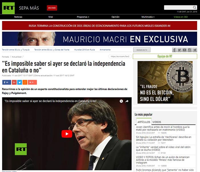 Es imposible saber si ayer se declaró la independencia o no. RT, octubre 2017
