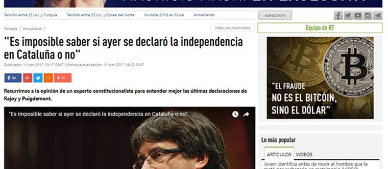 Es imposible saber si ayer se declaró la independencia o no. RT, octubre 2017