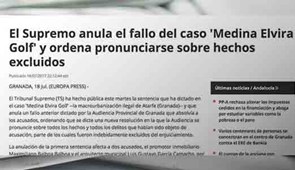 El Supremo anula el fallo del caso 'Medina Elvira Golf' y ordena pronunciarse sobre hechos excluidos. Europa press, julio 2017