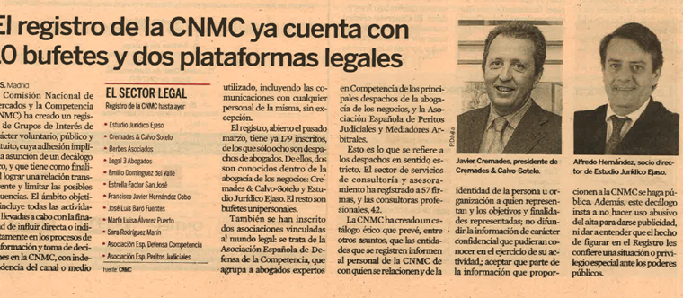 Ejaso, presente en el Registro de Grupos de Interés de la CNMC.