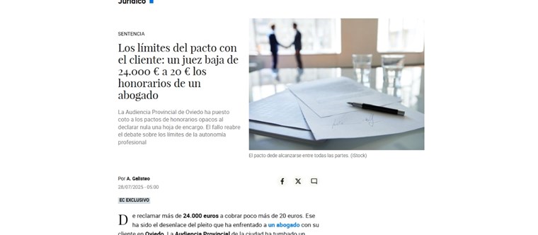 Los límites del pacto con el cliente: un juez baja de 24.000 € a 20 € los honorarios de un abogado - El Confidencial