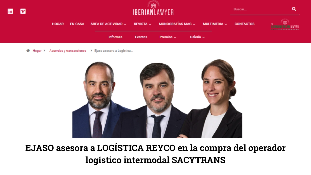 EJASO asesora a LOGÍSTICA REYCO en la compra del operador logístico intermodal SACYTRANS