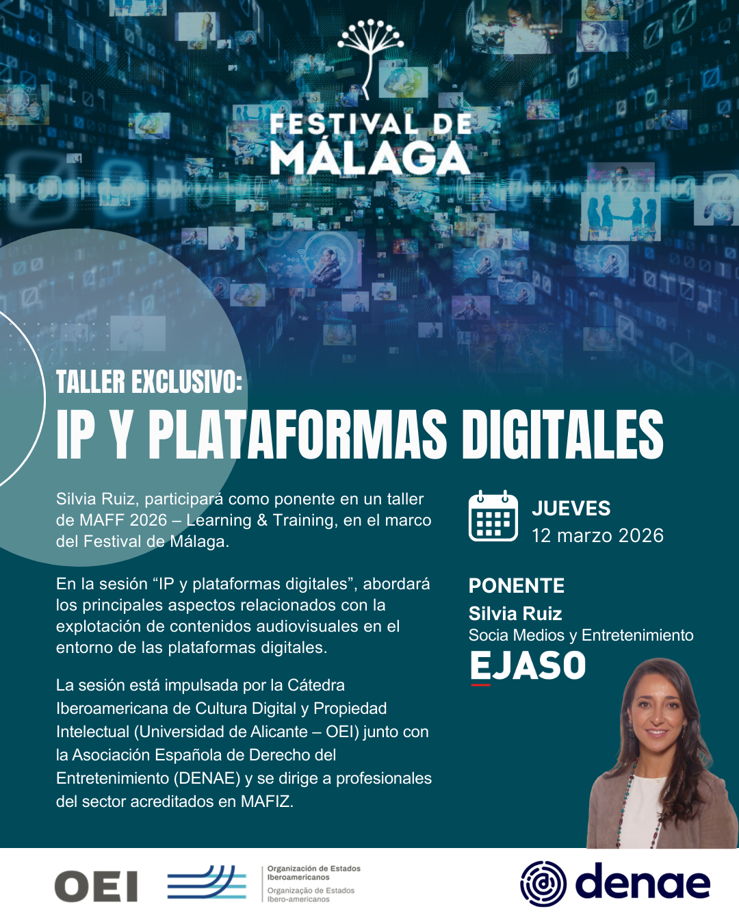 Silvia Ruiz impartirá un taller sobre IP y plataformas digitales en el marco del Festival de Málaga