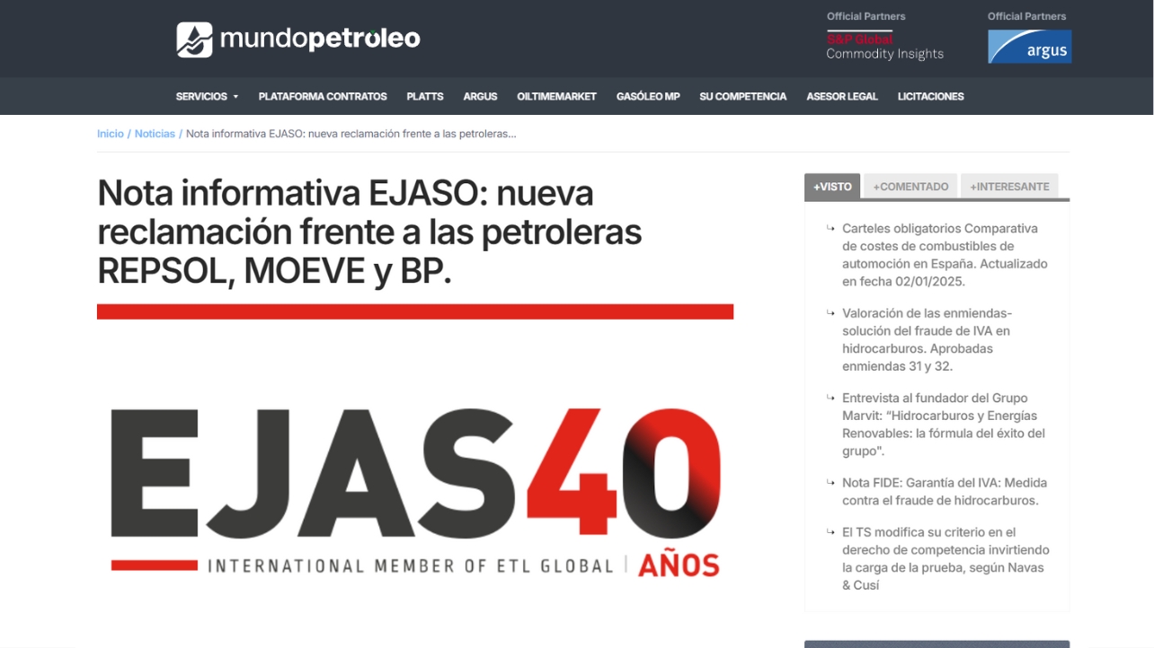 Nota informativa EJASO: nueva reclamación frente a las petroleras REPSOL, MOEVE y BP