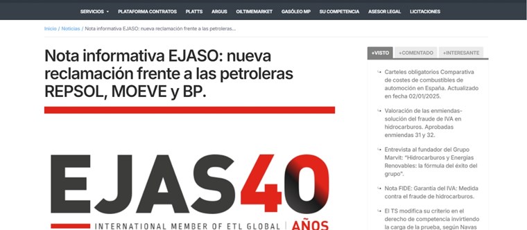 Nota informativa EJASO: nueva reclamación frente a las petroleras REPSOL, MOEVE y BP