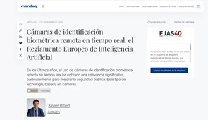 Publicación en Mondaq: Cámaras de identificación biométrica remota en tiempo real: el Reglamento Europeo de Inteligencia Artificial