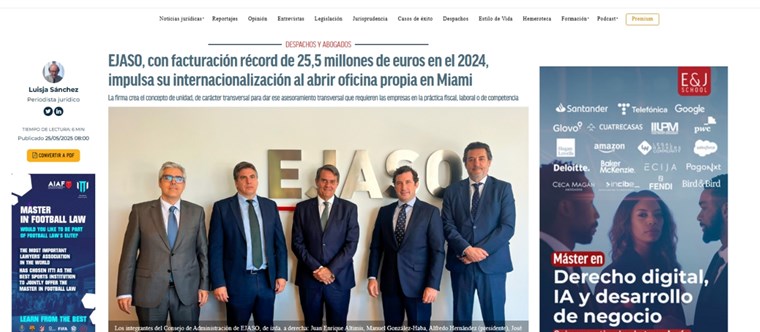 EJASO, con facturación récord de 25,5 millones de euros en el 2024, impulsa su internacionalización al abrir oficina propia en Miami