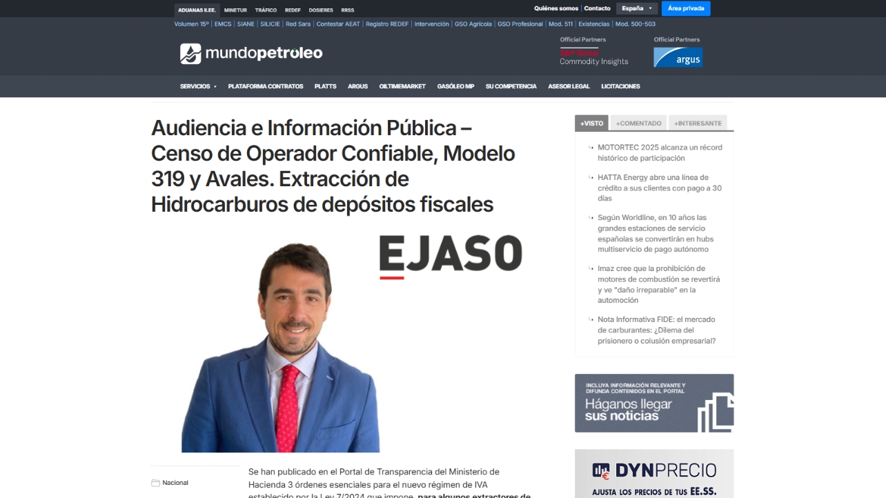 Audiencia e Información Pública – Censo de Operador Confiable, Modelo 319 y Avales. Extracción de Hidrocarburos de depósitos fiscales