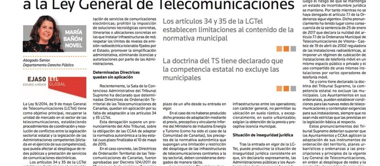 De la derogación táctil de la normativa autonómica por falta de adaptación a la Ley General de Telecomunicaciones,  julio 2017