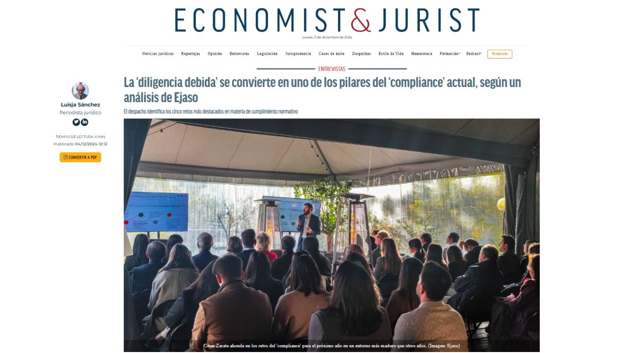 Economist & Jurist se hace eco del desayuno empresarial sobre los grandes retos del compliance para el año 2025