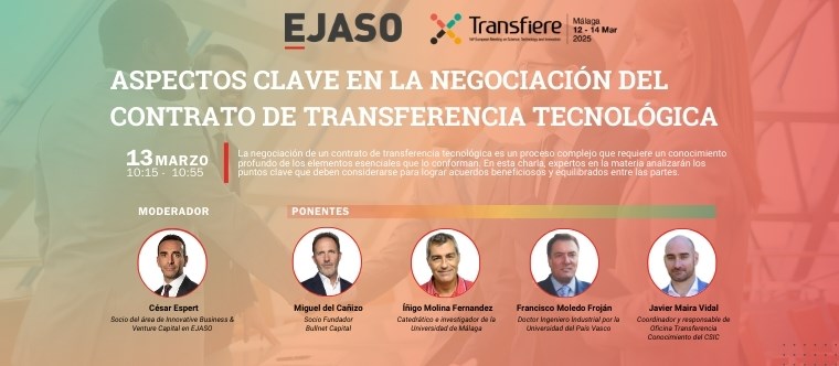 EJASO es patrocinador oficial del evento Transfiere 2025 y participará en un panel sobre aspectos clave en la negociación del contrato de transferencia tecnológica