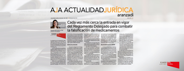 Ejaso en la Revista AJA Actualidad Jurídica. Hablamos sobre los medicamentos falsos en el mercado.