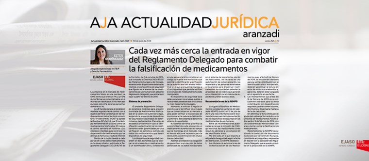 Ejaso en la Revista AJA Actualidad Jurídica. Hablamos sobre los medicamentos falsos en el mercado.