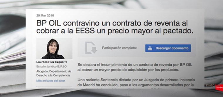 BP OIL contravino un contrato de reventa al cobrar a la EESS un precio mayor al pactado. Mundopetróleo, marzo 2016