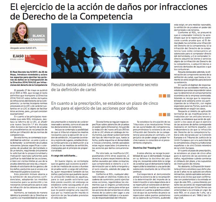 El ejercicio de la acción de daños por infracciones de Derecho de la Competencia, junio 2017