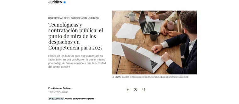 Tecnológicas y contratación pública: el punto de mira de los despachos en Competencia para 2025