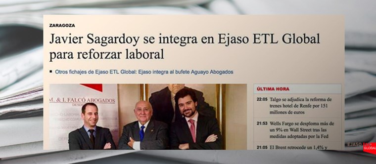 Javier Sagardoy se una a EJASO para reforzar el área laboral. Expansión, abril 2017