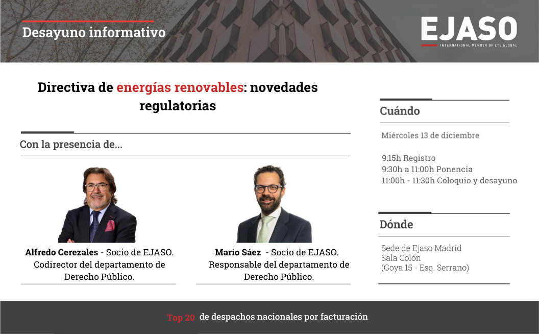 "Directiva de energías renovables: novedades regulatorias", el próximo 13 de diciembre